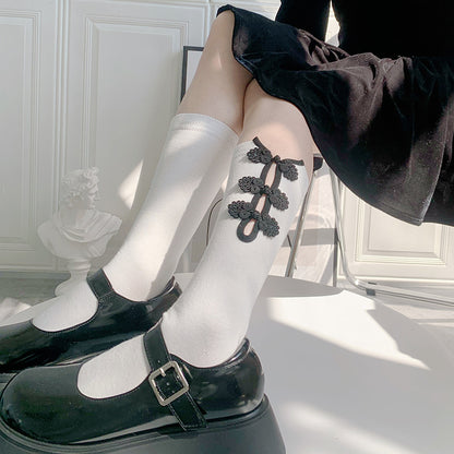 China Button Long Socks WHITE