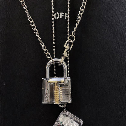 BIG クリア南京錠 チェーン ネックレス SILVER シルバー