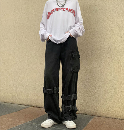 Belt design denim pants