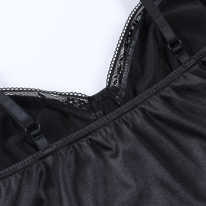 Rose Embroidery Satin Camisole BLACK