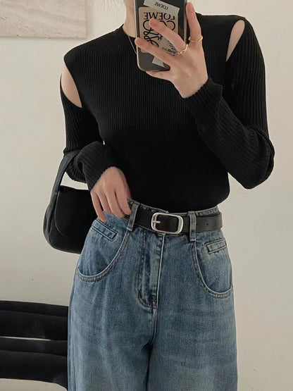 ショルダーオープンニット BLACK