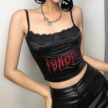 ロゴ刺繍 キャミソール BLACK