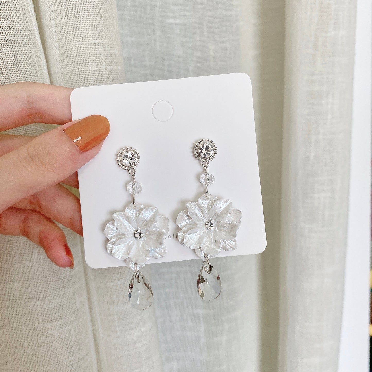 White Flower Drop Earrings