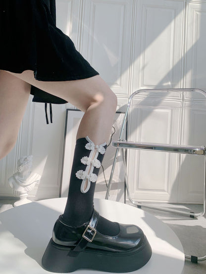 チャイナボタン 長め丈 ソックス BLACK