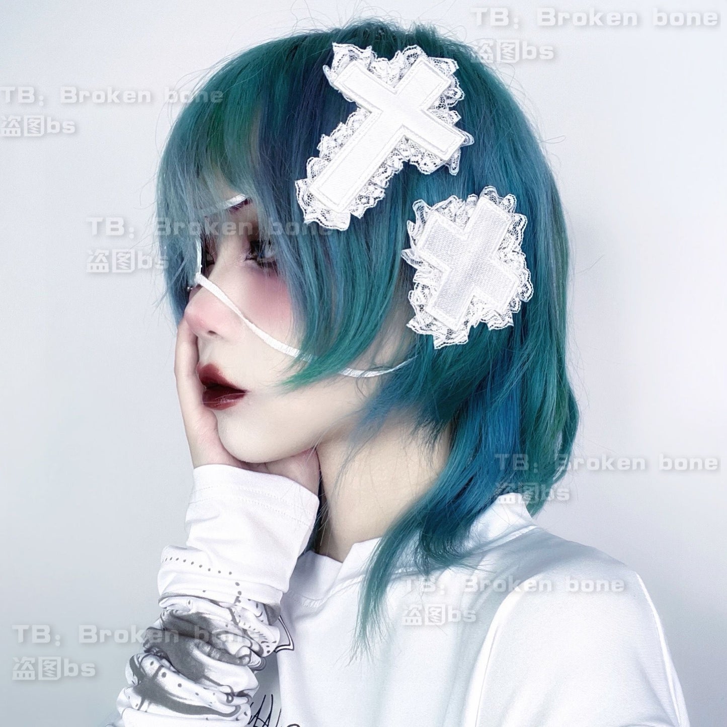 BROKEN BONE Lace Hair Accessory Cross WHITE