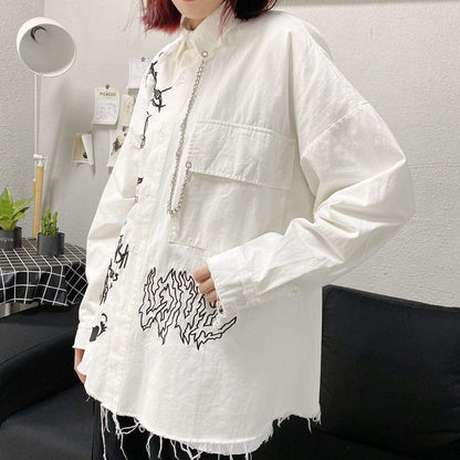 Symbol Embroidery Long Sleeve Shirt WHITE