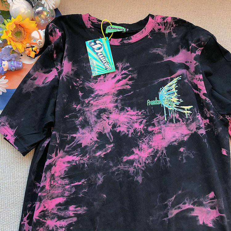 Tie-dye butterfly print short-sleeve T-shirt BLACK