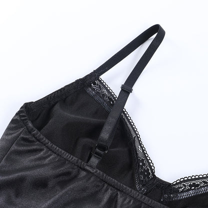 Rose Embroidery Satin Camisole BLACK