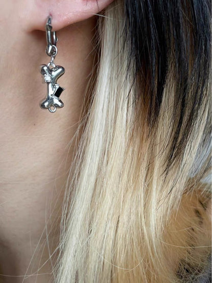 BONE SPIKE HOOP EARRINGS SILVER