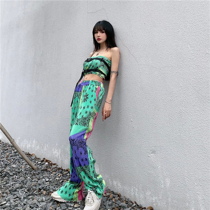 バンダナ柄 チューブトップ パンツセットアップ GREEN グリーン 緑 MS_P