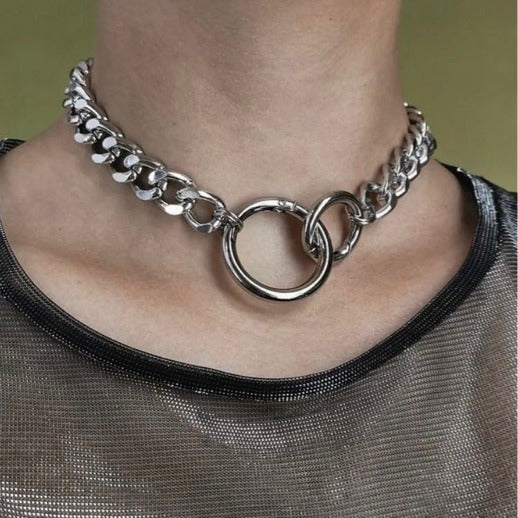 Double ring chain necklace SILVER