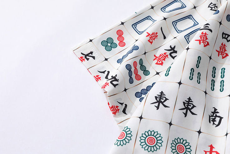 Mahjong tile all-over print light short-sleeved shirt WHITE