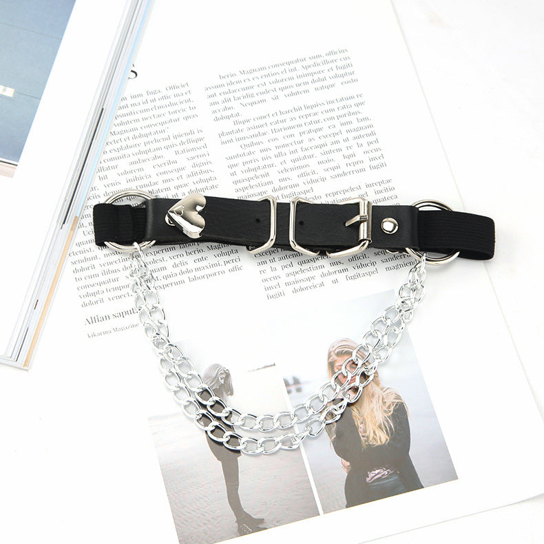 Belt with ring design and chain choker BLACK