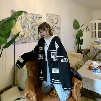 Patch Cardigan Top BLACK