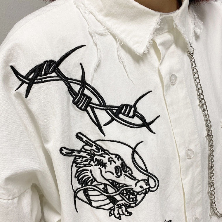 Symbol Embroidery Long Sleeve Shirt WHITE