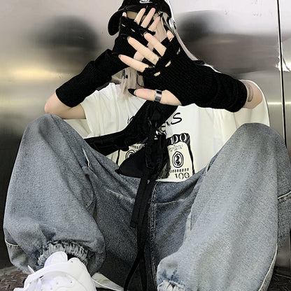 ダメージ加工 アームカバー BLACK