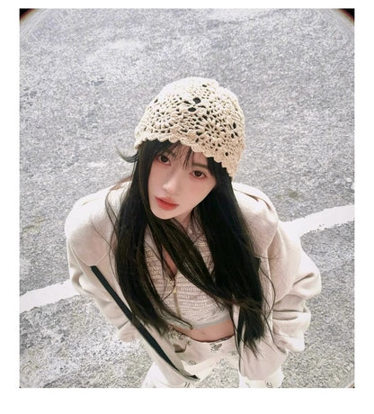 Knitting Wrapping Beanie Hat BEIGE