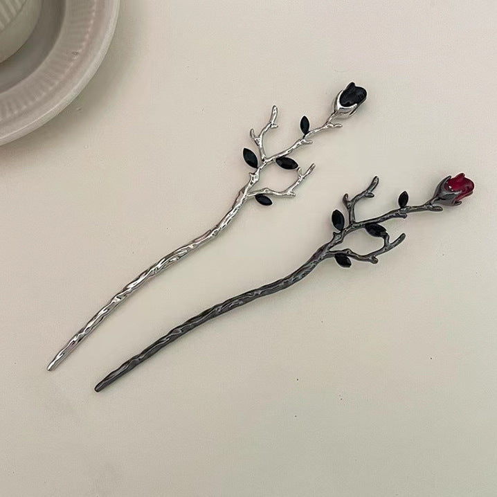 Single Rose ROSE Hairpin BLACK RED