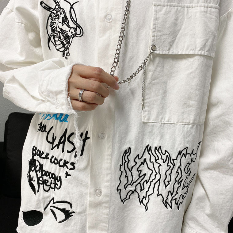 Symbol Embroidery Long Sleeve Shirt WHITE