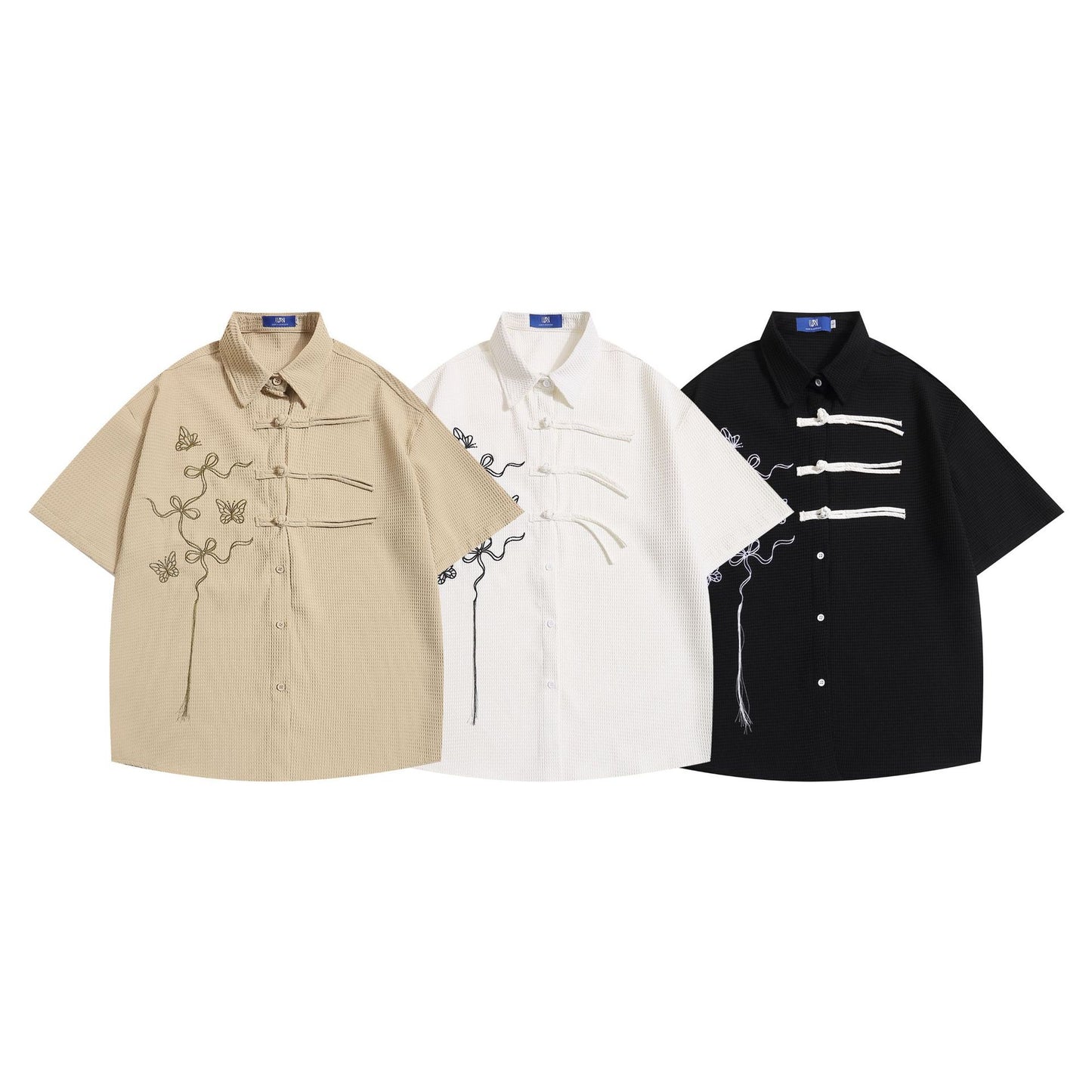 China Button Waffle Shirt WHITE