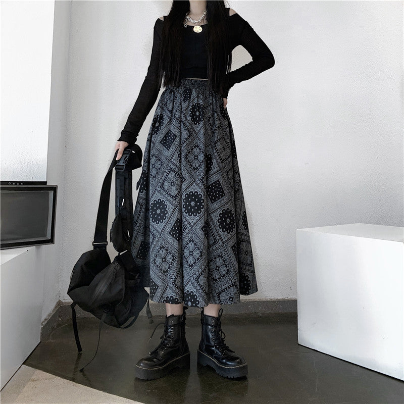 Bandana print long skirt BLACK