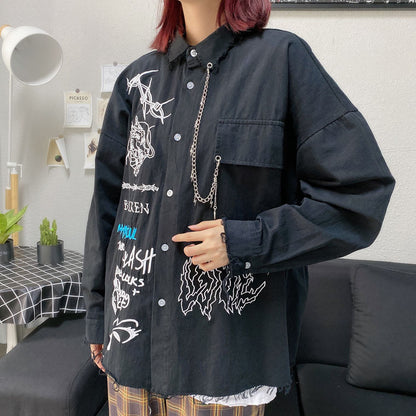 Symbol Embroidery Long Sleeve Shirt BLACK