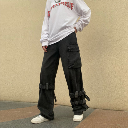 Belt design denim pants