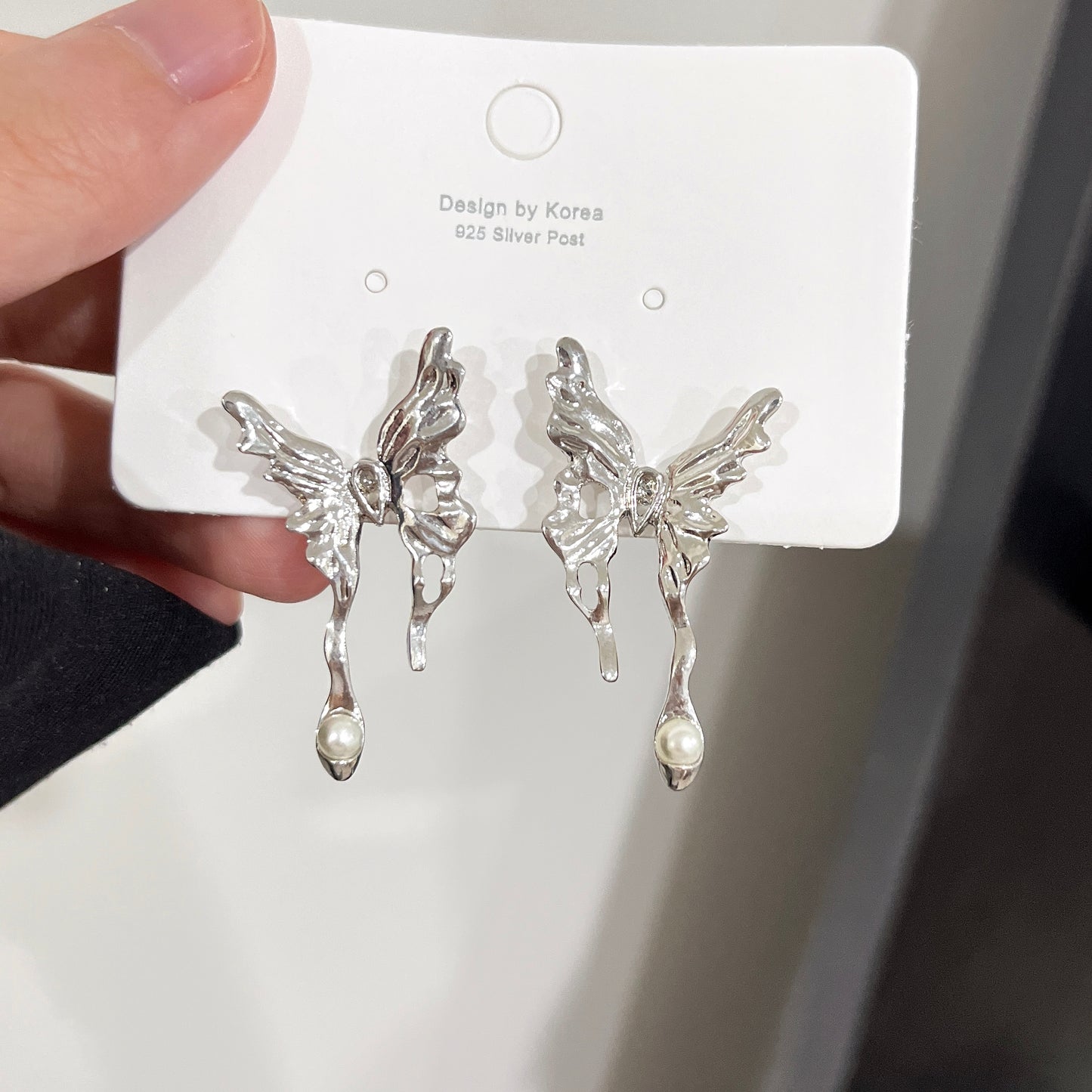 Butterfly Point Pearl Earrings SILVER