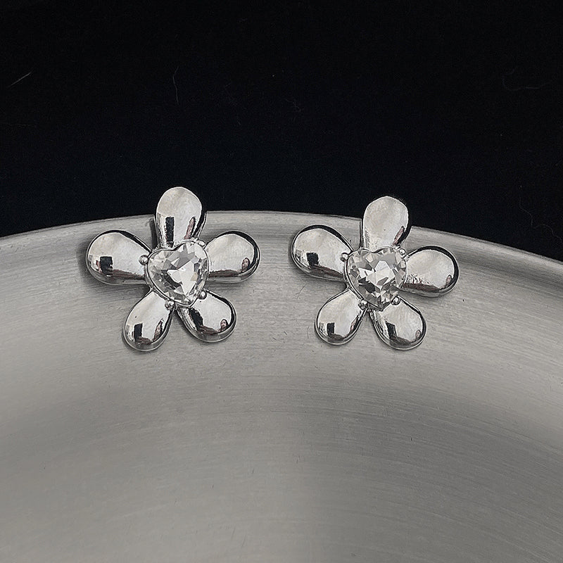 Heart Flower Stud Earrings SILVER