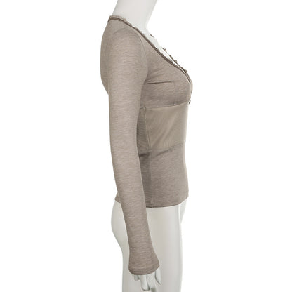 Y2K フィット 長袖 トップス BEIGE