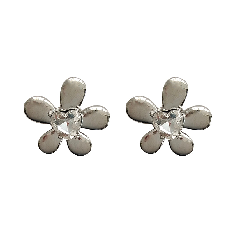 Heart Flower Stud Earrings SILVER