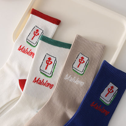 Mahjong tile medium logo ribbed crew socks