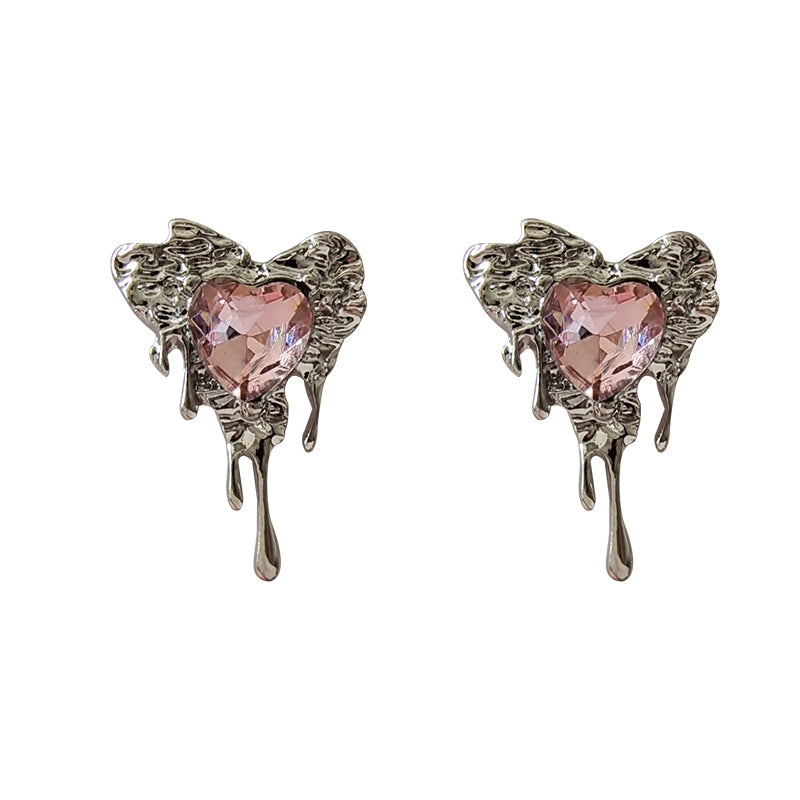 Melting Pink Heart Earrings SILVER PINK