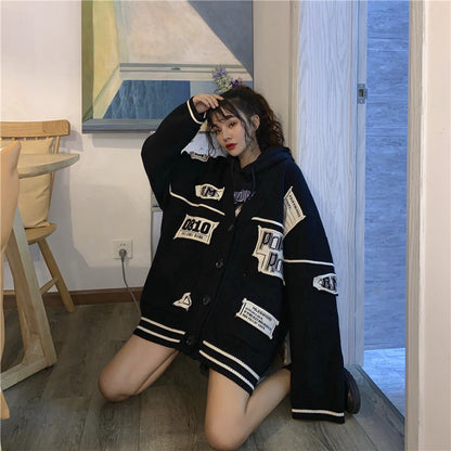 Patch Cardigan Top BLACK