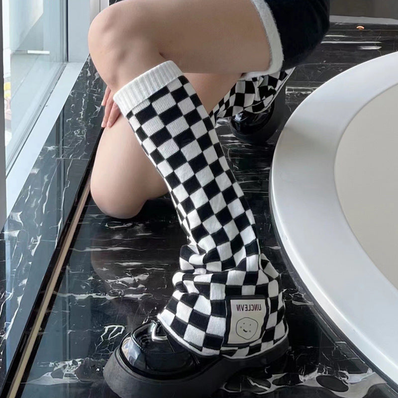 54cm Leg Cover Checkered Leg Warmer BLACK/WHITE