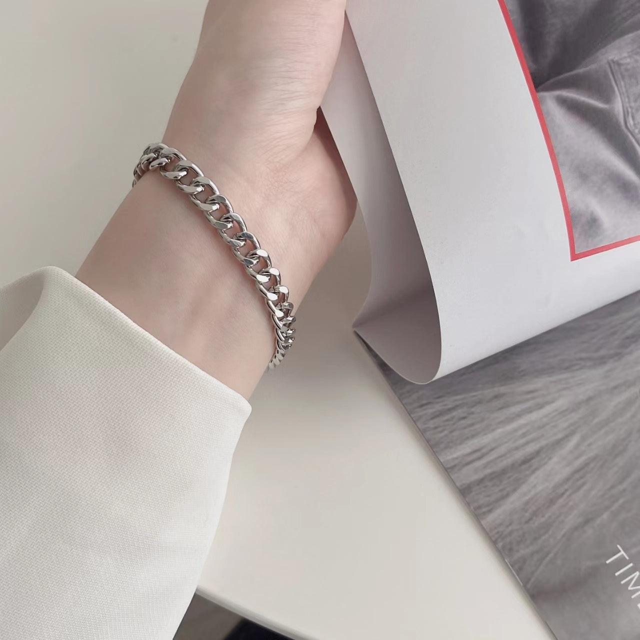 Rhinestone chain bracelet 2 set Silver