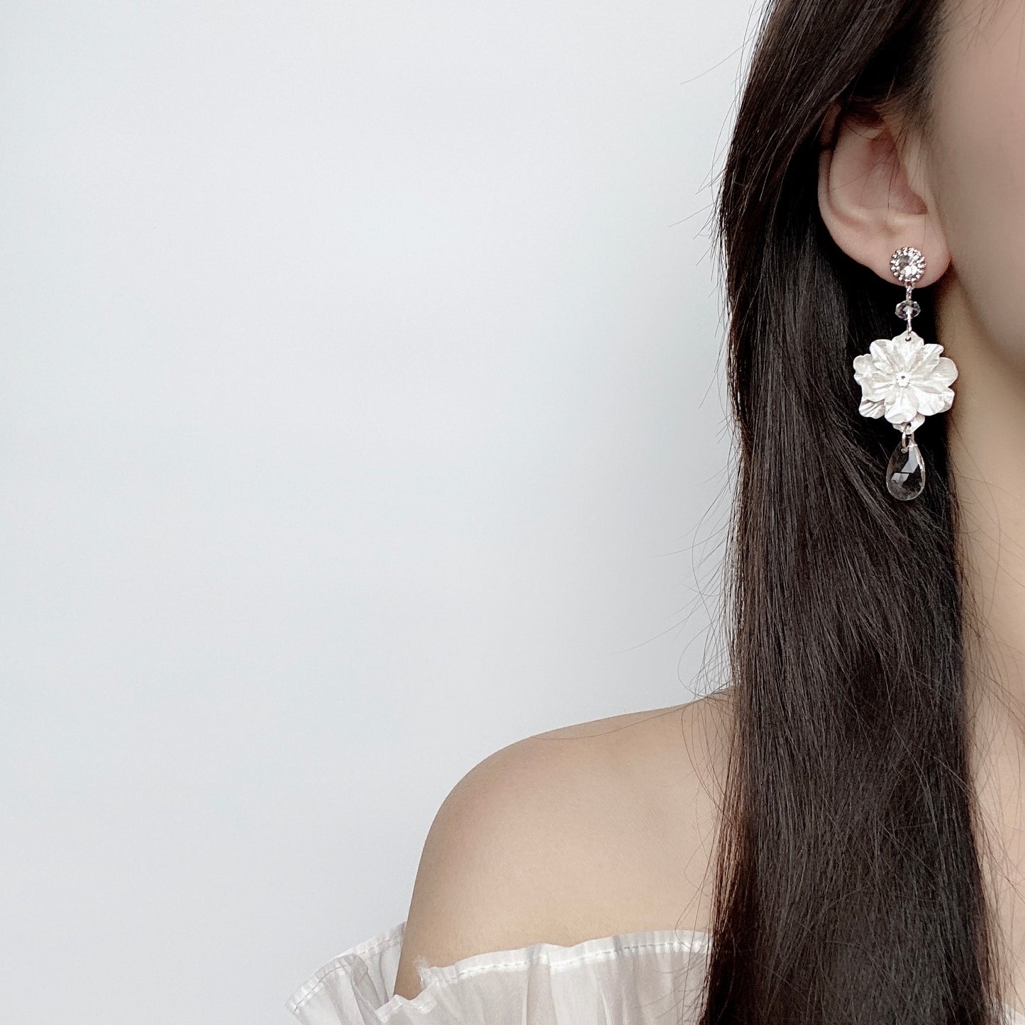 White Flower Drop Earrings