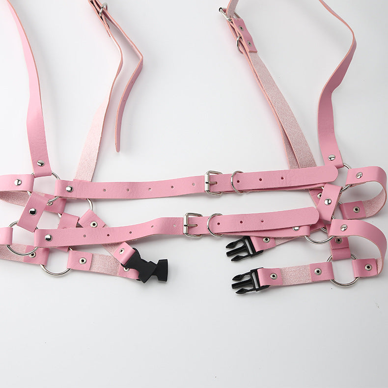 Double waist belt harness belt PINK