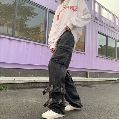 Belt design denim pants