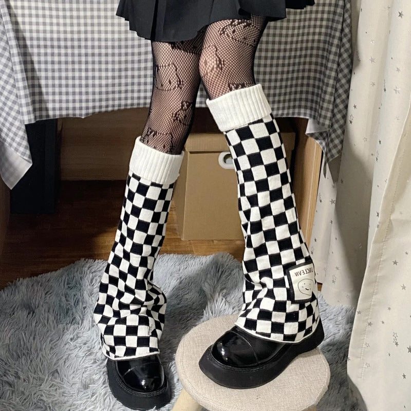 54cm Leg Cover Checkered Leg Warmer BLACK/WHITE