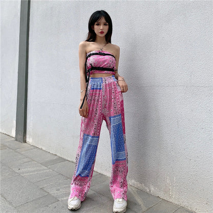 バンダナ柄 チューブトップ パンツセットアップ PINK MS_P