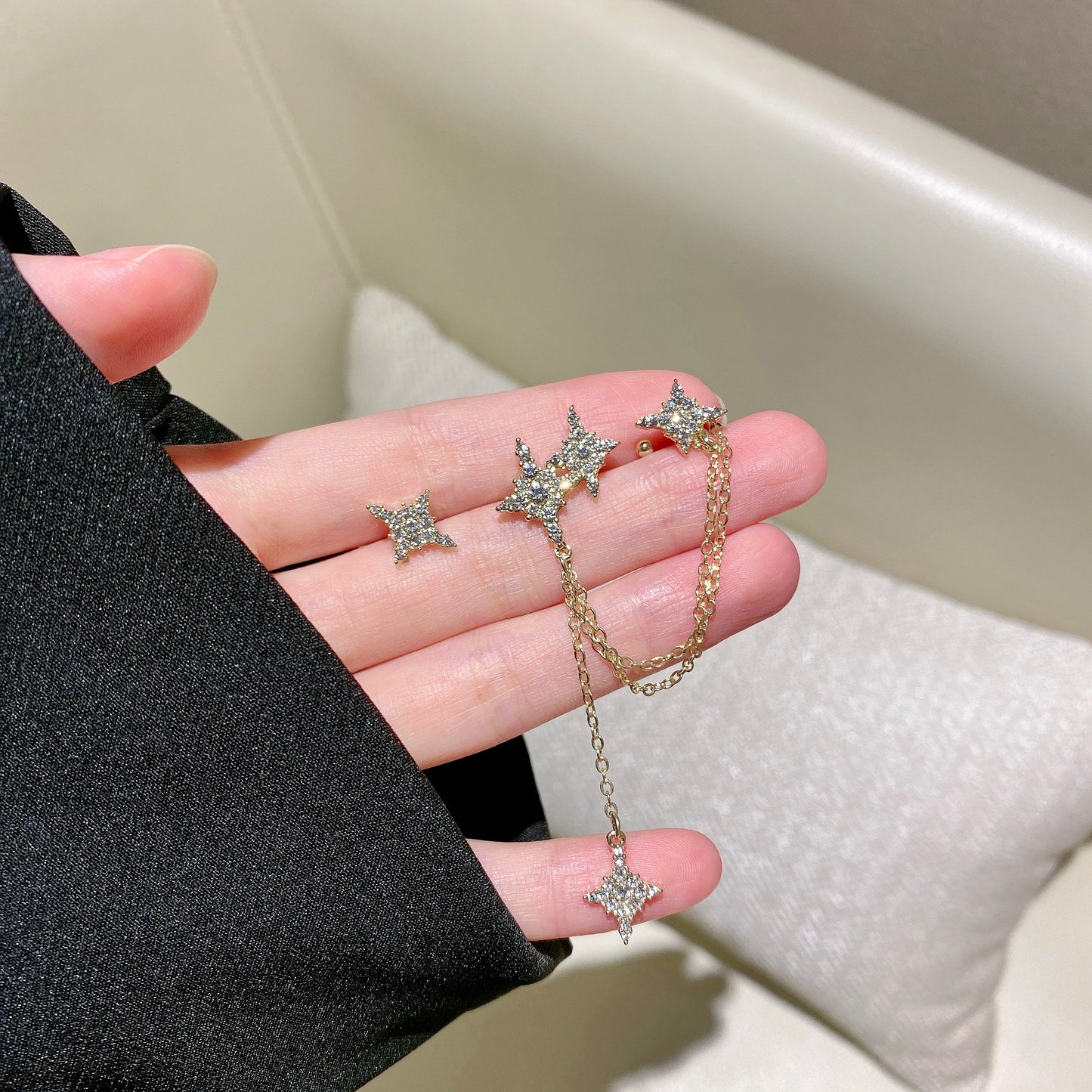 Glitter Star Chain Earrings