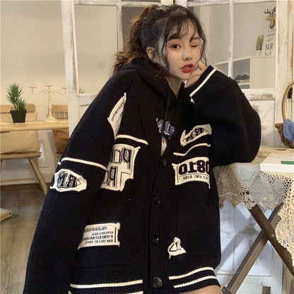 Patch Cardigan Top BLACK