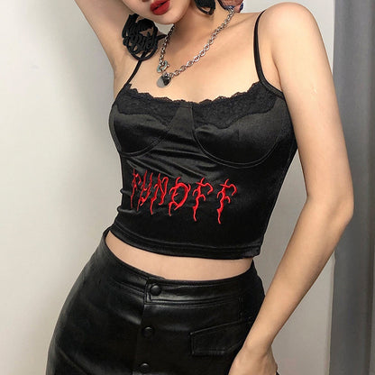 ロゴ刺繍 キャミソール BLACK