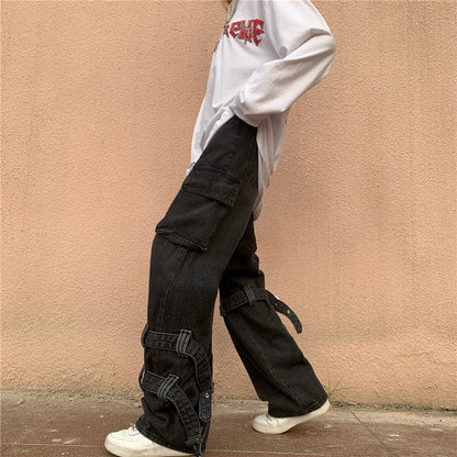 Belt design denim pants