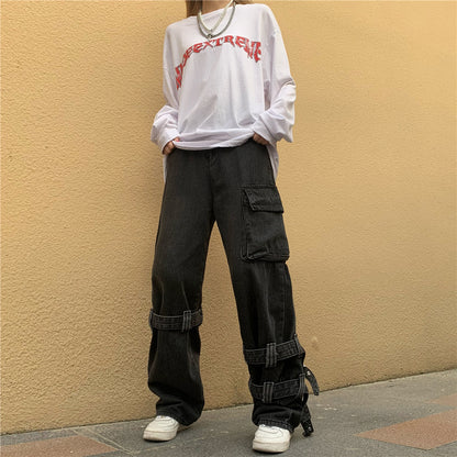 Belt design denim pants