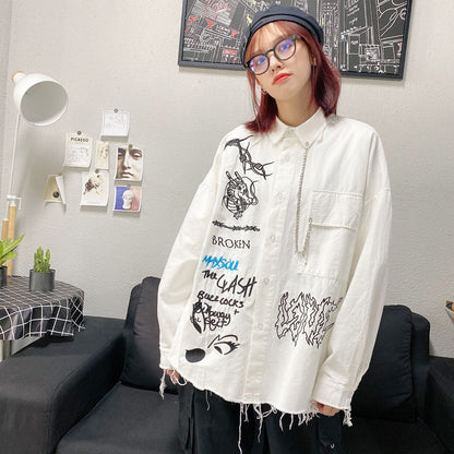 Symbol Embroidery Long Sleeve Shirt WHITE