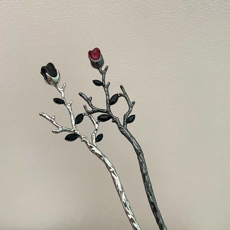 Single Rose ROSE Hairpin BLACK RED