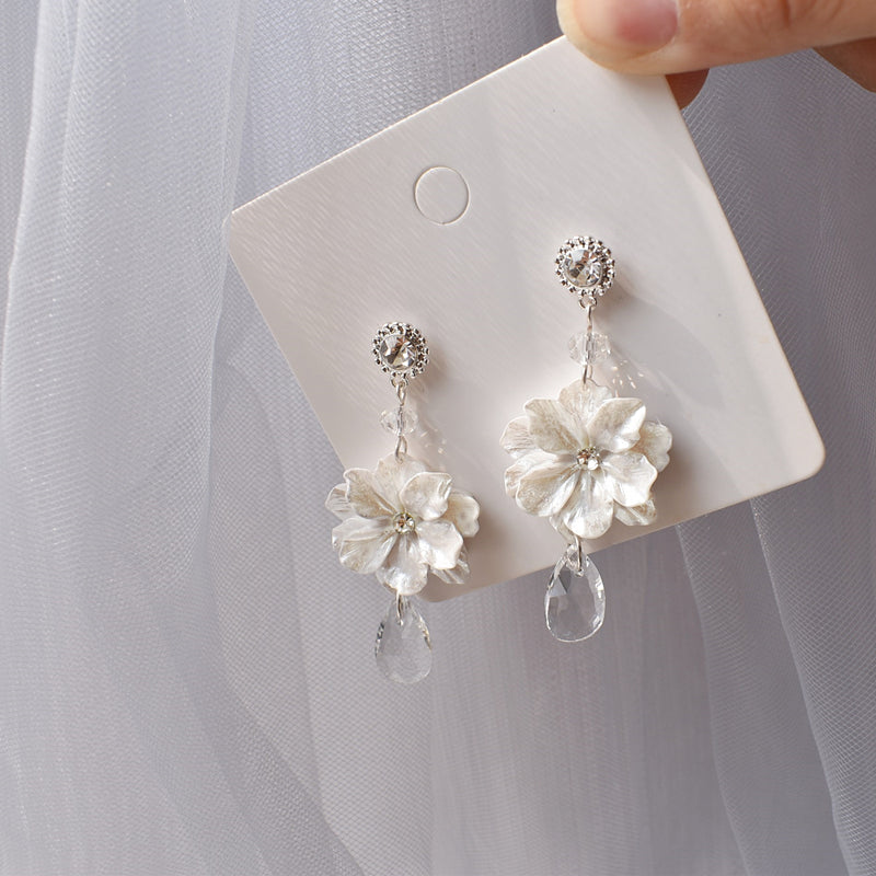 White Flower Drop Earrings