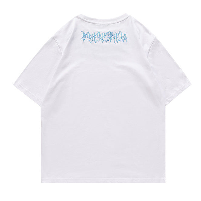 BLUE Logo Embroidery Short Sleeve T-Shirt WHITE